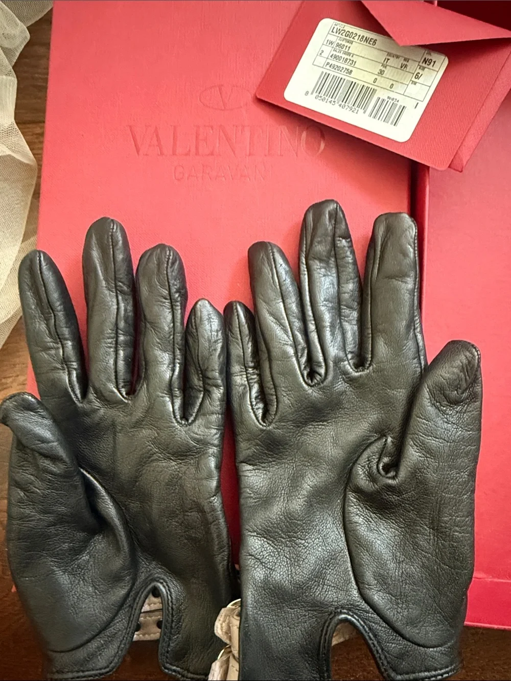 Valentino Black Leather Gloves with Gold Rockstud Strap